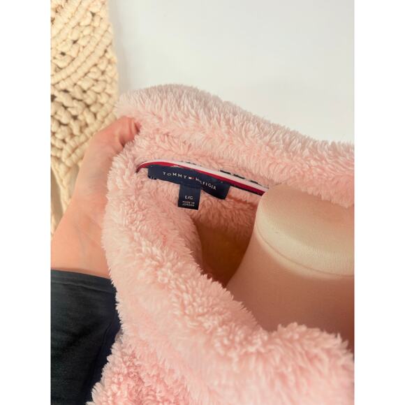 Tommy Hilfiger Pink Faux Fur Half Zip Pullover Teddy Jacket Large - Picture 7 of 7